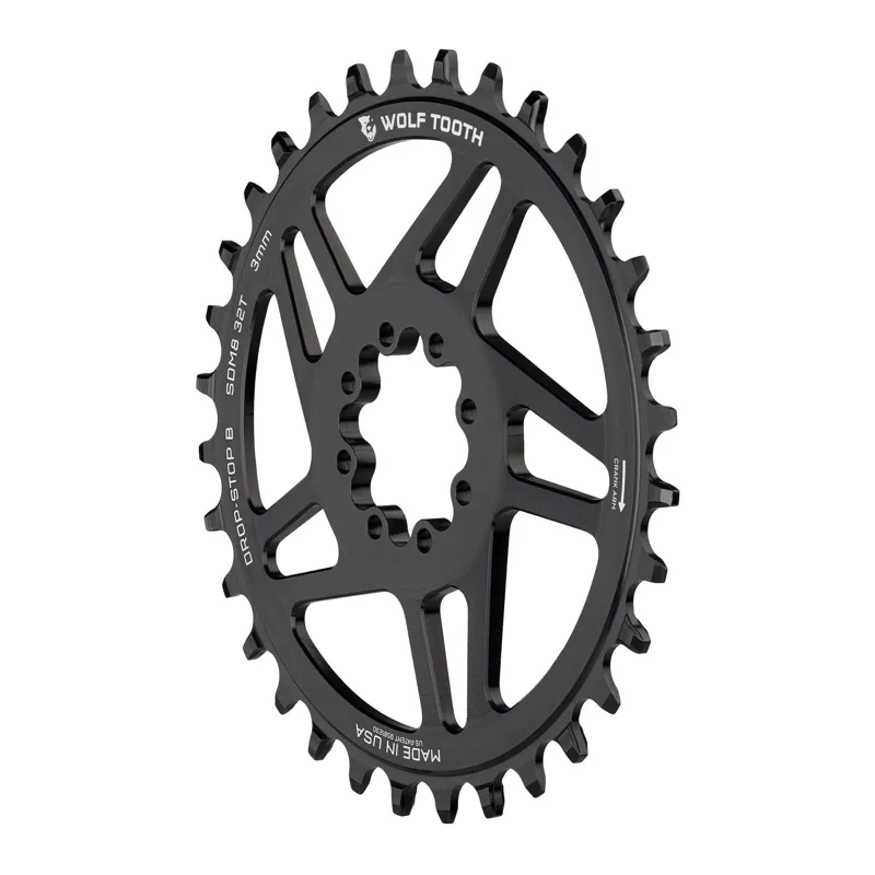 Wolf Tooth Direct Mount Chainring 28t SRAM Direct Mount Drop-Stop B for SRAM 8-Bolt Cranksets 3mm Offset in Black-1