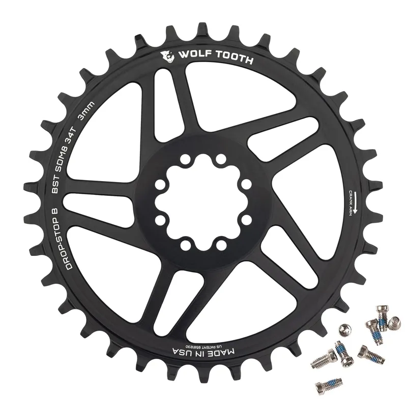 Wolf Tooth Direct Mount Chainring 28t SRAM Direct Mount Drop-Stop B for SRAM 8-Bolt Cranksets 3mm Offset in Black-2